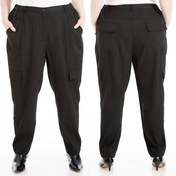 Max Studio Women's Black Plus Size Soft Twill Ankle Cargo Pant - Size 2X - NWT - Picture 1 of 6